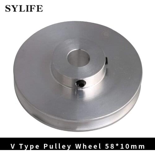 58x16x10MM Silver Aluminum Alloy Single Groove 10MM Fixed Bore Pulley for Drilling Machine 3-5MM PU Round Belt