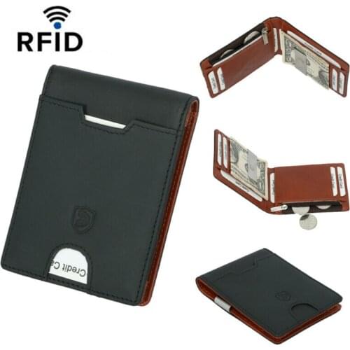 Slim Minimalist Front Pocket RFID Blocking Card Genuine Leather Wallets for Men