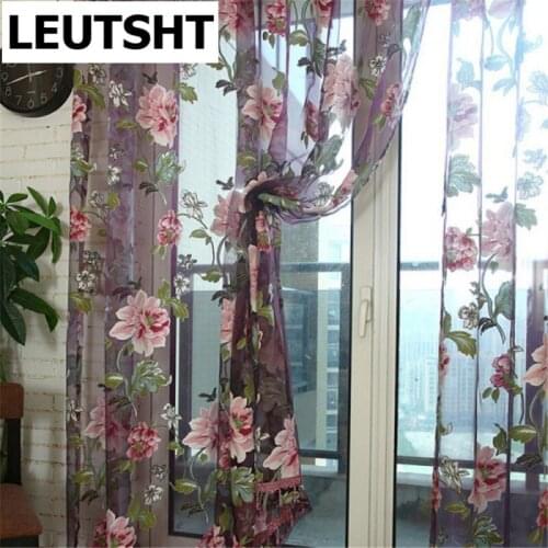 European-style Garden Printed Tulle for Living Room / Kitchen Rose Printed Tulle Curtains for Bedroom/ Balcony /window