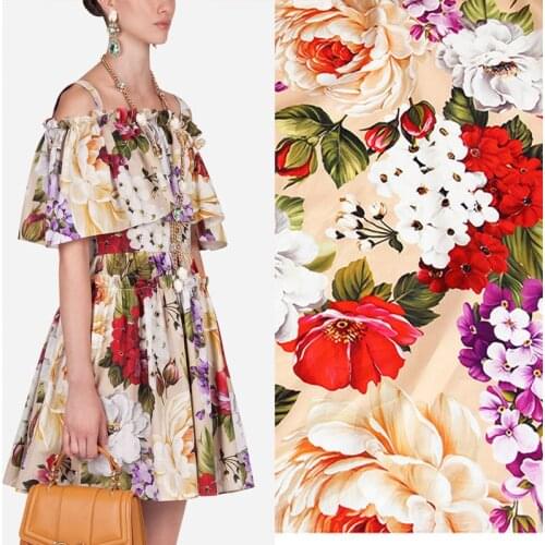 Gorgeous Peony Digital painting pure cotton fabric for summer dress шитье ткань telas tissu coton tissus tela sewing хлопок stof