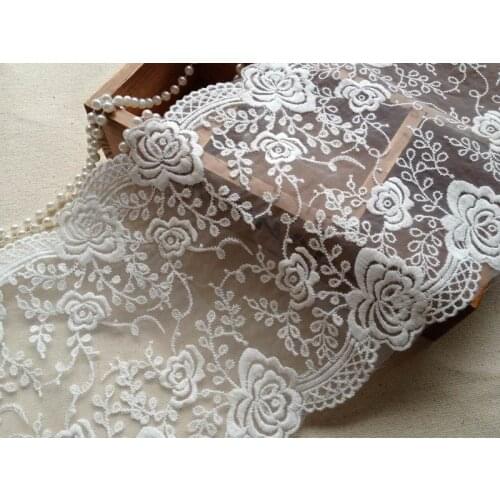 White Rose Embroidered Tulle Mesh Lace Trim Gorgeous Lace Fabrics for Skirt, Wedding Veil 5 yards