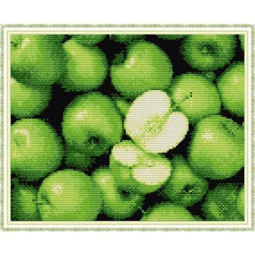 Green Apple Cross Stitch Printed Handmade Sets Embroidery Needlework Thread Fabric Stamped Counted Patterns 11CT 14CT Gift Decor