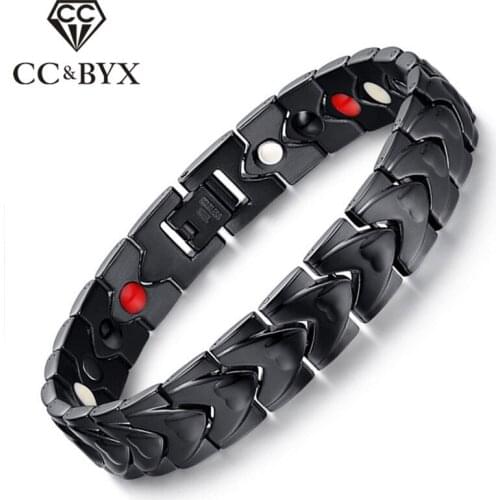 CC Trendy Jewelry Bracelets For Men Heart-shaped Electroplate Black Magnet Titanium Steel Bangles Accessories Bijoux SBRM-001