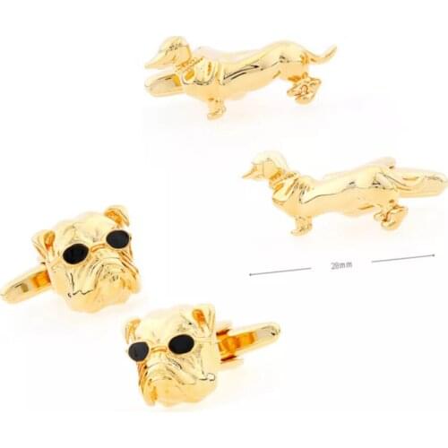 10pairs/lot Gold Dachshund Dog Head Cuff Links Copper Plating Doggie Cufflinks Mens Jewelry Accessory Wholesale