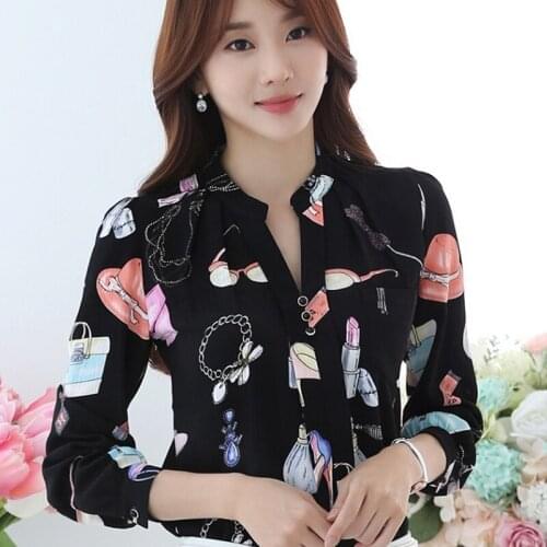 Spring Autumn Long Sleeve Chiffon Shirt Women blouse Korean Style Fashion Print Slim Casual Women Top Ladies Elegant Work Shirt