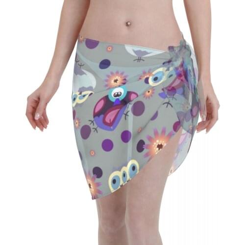 Womens Swim Wear Bikini Cover Up Cute Owl Beach Mini Wrap Skirt Sarong Pareo Shorts Summer Beachwear