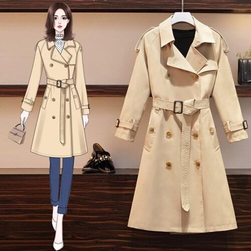 Large Size Womens Windbreaker Lapel Belt Spring Loose Double-Breasted Trench Coats Temperament Coat Waist long windbreaker Z588