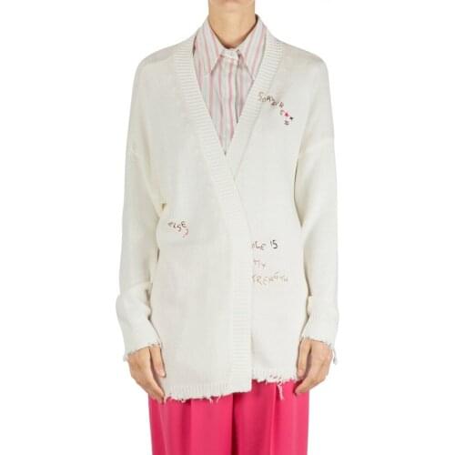 So Allure Cardigan woman SOA Q3028 Cardigan short broken + embroidery milk