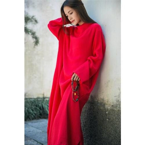 Women Spring Autumn Hooded Cotton Linen Dress Ladies Vintage Loose Dress Female 2021 Dresses