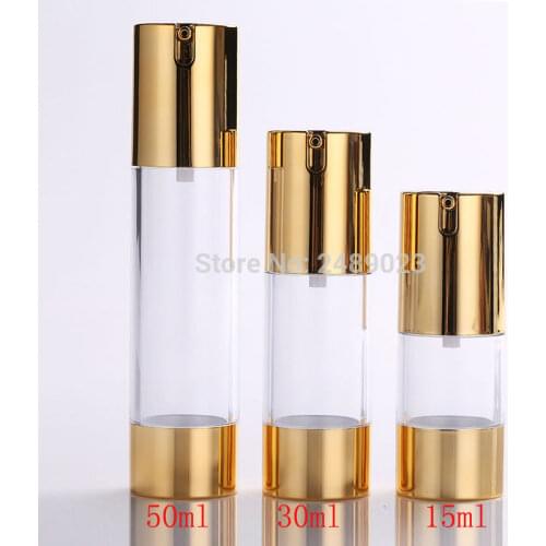 1 pcs Gold Vacuum Bottle Pump Airless Luxury Portable Cosmetic Lotion Treatment Travel Empty Bottle Container 15ml/30ml/50ml