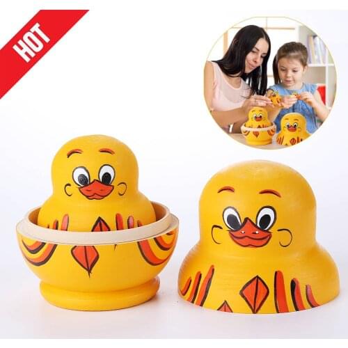 10 Layers Handmade Hand-painted Arts Crafts Yellow Duck Matryoshka Wooden Babushka Dolls Toys Decoration Ornaments