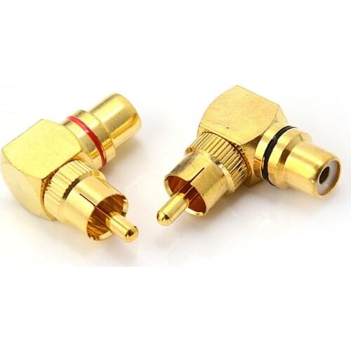 2pcs High Quality Brass RCA Right Angle Male To Female Gold Plated Connector Plug 90 Degree Adapters