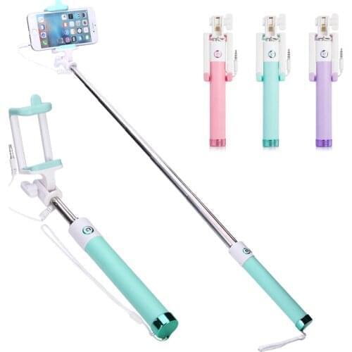 2021 Portable Selfie Stick with Button Wired Silicone Handle Monopod Universal for iPhone 6 6S Android Samsung Huawei