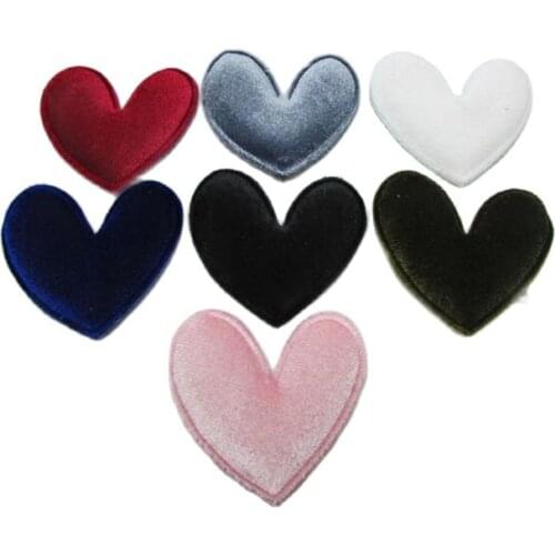 40pcs/lot 4.8cm Mix colors Padded Furry Heart Shape Appliques For BB Clip Accessories and Kid DIY Patch