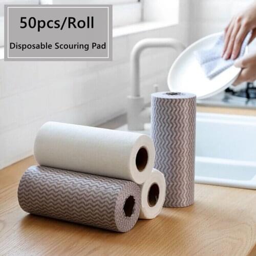 50pcs/Roll Disposable Non-woven Fabric Scouring Pad Cleaning Cloth For Kitchen And Tableware Cleaning Dishcloths