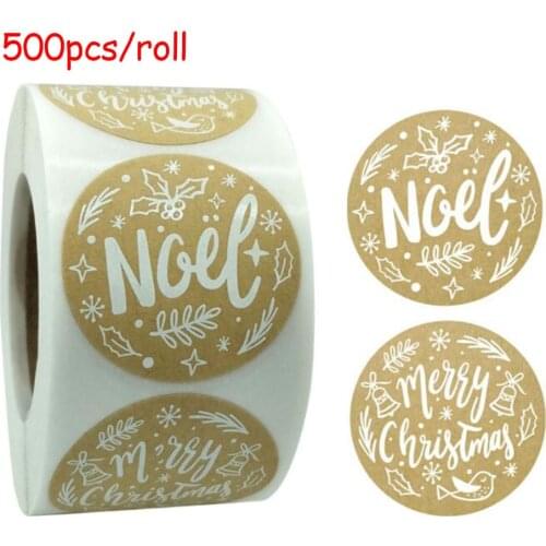 500pcs/roll 3.8cm/1.5inch Merry Christmas Stickers Sealing Label Stickers Round For Bakery Packaging Gifts Stationery Decoration