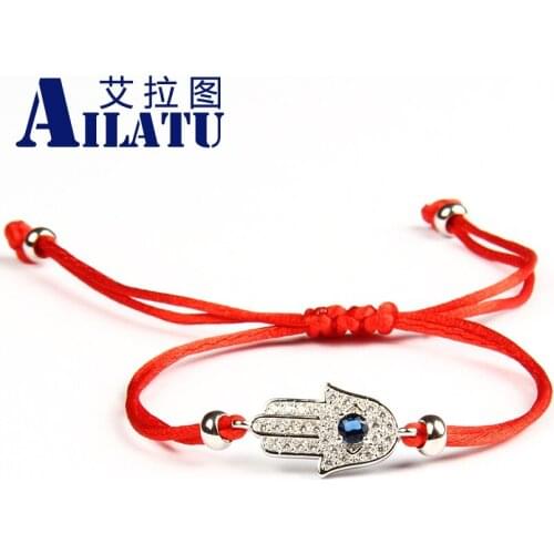 Ailatu Lucky Bracelet Micro Pave Clear Cz Hamsa Hand, Star of David, Starfish, Om, Cross Red String Macrame Bracelets