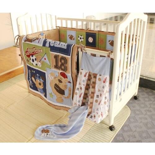 Promotion! 8PCS Embroidery Baby Cotton bedding set crib bedding set baby blanket ,(4bumper+duvet+bed cover+bed skirt+blanket)