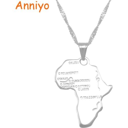 Anniyo Two Size Africa Map Pendant Necklace for Women Girl Silver Color African Jewelry Maps #107306