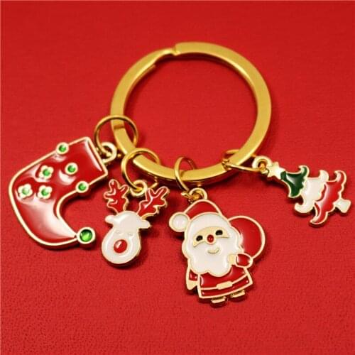 Merry Christmas Keychain Santa Claus Elk Christmas Tree Shoes Pendant Charms Colorful Handbag Keyring for Women Childrens Gift