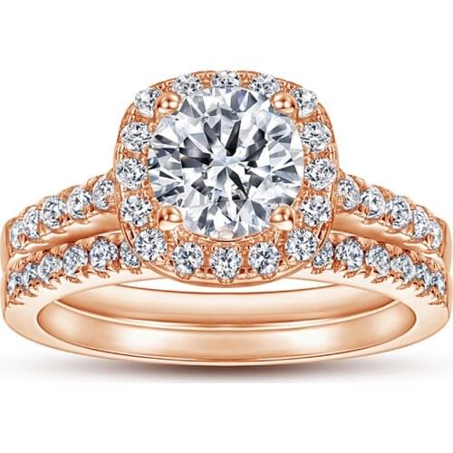 COLORFISH 925 Sterling Silver Rose Gold Ring Set Anniversary Jewelry 1.25ct Sona Cubic Zirconia Wedding Bride Gifts For Women