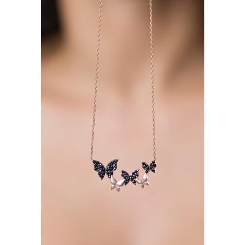 For women Butterfly Pattern Rose Plated 925 Sterling Silver Necklace Elegant Design Quality Product 2021 Trend Style Pure Silver Jewelry accessory