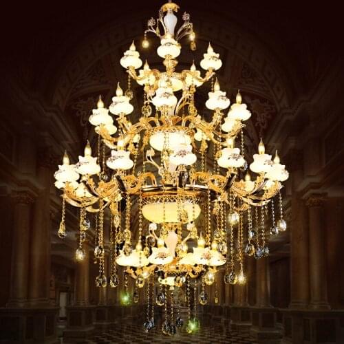 European villa complex large chandelier zinc alloy jade crystal chandelier hotel living room modern led crystal Chandelier