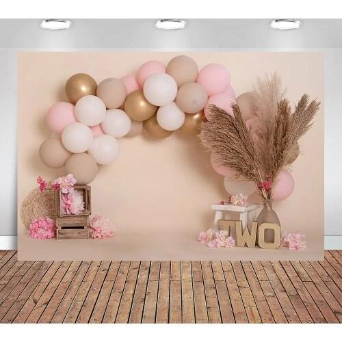 Photography Background Pink Bohemian Style Flower Balloon Girls Princess Birthday Party Portrait Backdrop Photo Studio