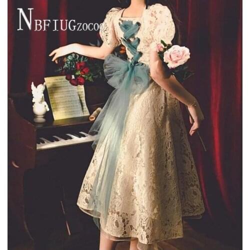 French Retro Lace Women Dress Summer 2021 Fairy Female Dresses