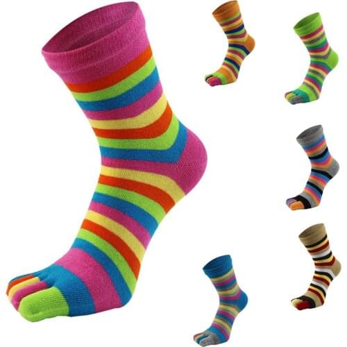 Cotton Five Finger Short Socks For Woman Girl Solid Breathable Soft Elastic Harajuku Socks With Toes Multicolor stripes Sock
