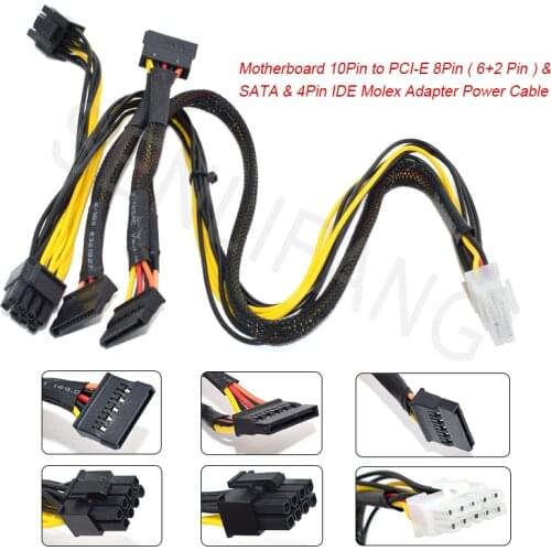 For HP DL380G6 G7 Server Power Cable Cord 10Pin to PCI-E 8Pin ( 6+2 Pin ) & SATA & 4Pin IDE Molex Adapter Power Cable