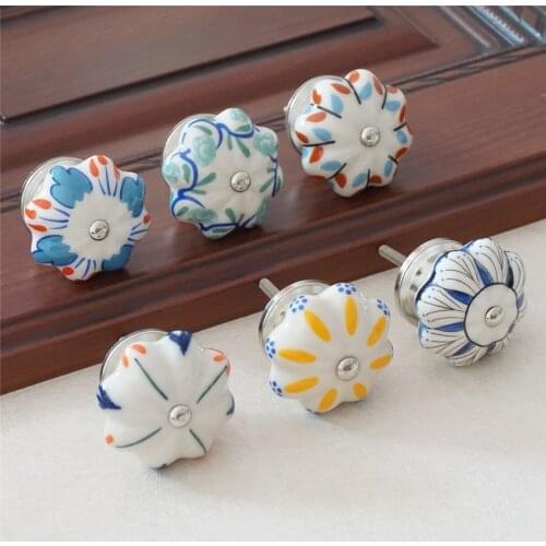 Colorful Ceramic Dresser Knob Flower Cabinet Pulls Knobs Cupboard Unique Kitchen Door Handle Knob Furniture Hardware