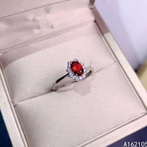 925 pure silver Chinese style natural Red topaz womens exquisite elegant oval adjustable gem ring fine jewelry support detectio