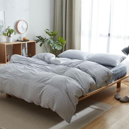 Papa&Mima Black Lines Grey Knitted Cotton Bedding Set Soft Warm Linens Single Queen King Fitted Sheet Pillowcase Duvet Cover