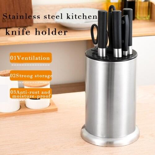 Kitchen Tools Stainless Steel Knife Rack Simple Style Cylindrical Knife Holder Kitchen Desktop Knife Tableware Storage Bucket