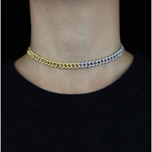 Iced Out Neck Heavy Two Tone Chain For Women Men Choker Necklaces Male Gold Silver Color Hip hop Cuban Chain Necklace Collares
