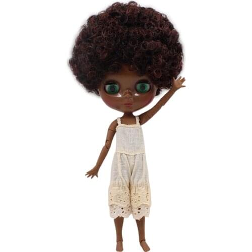 ICY DBS Blyth doll super black skin black mix red hair joint body 1/6 BJD 30CM TOY