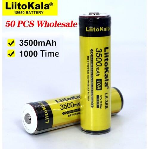 50pcs Wholesale Liitokala Lii-35S Protected 18650 3400mAh Rechargeable Li-lon battery with 2MOS PCB 3.7V For Flashlight