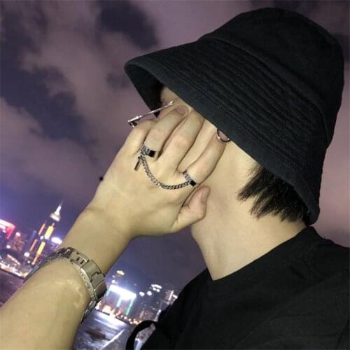 Fashion Anillo Punk Cross Rings Finger Chain Adjustable Two Link Rings 2021 Fashion Jewelry For Men Women Hip Hop Party Gifts