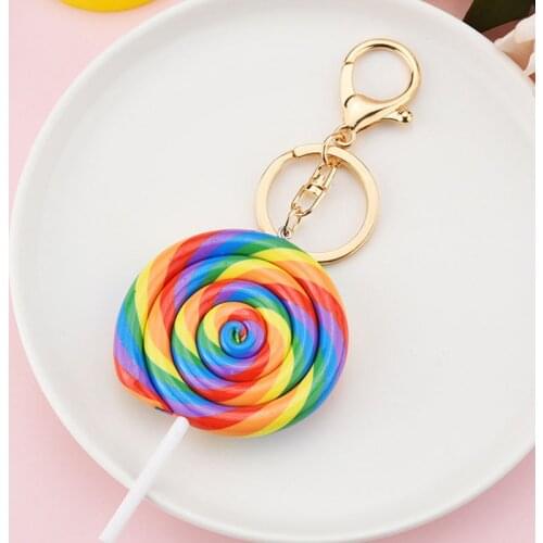 Fashion Rainbow Lollipop Keychain Girl Cute Candy Color Round Car Keyring Key Holder Resin Key Chain Kids Gift llaveros EH214