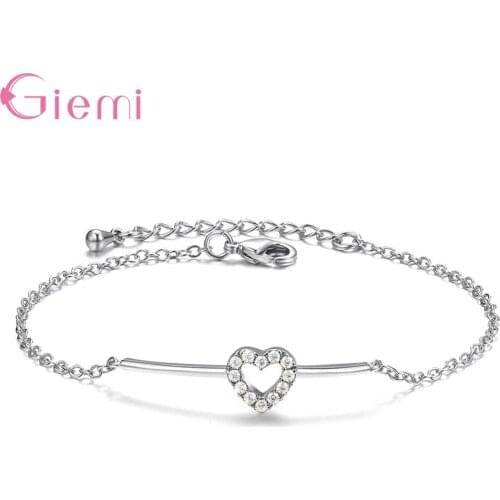 Fashion Romantic 925 Sterling Silver Cubic Zircon Bracelet Rhinestone Heart Shape Link Chain Bracelet Jewelry Ornament