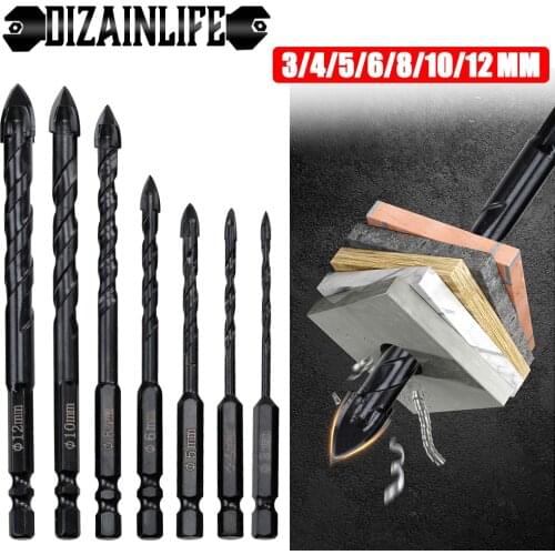 Boxed 3 4 5 6 8 10 12mm Set Hex Drill Bit for Ceramic Tile Concrete Wall Metal Brick Wood Punching Hole Saw Drill Tools