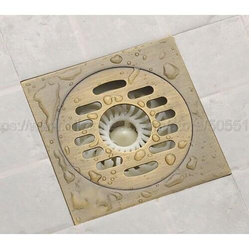 Floor Drains Bathroom Square Floor Drain Strainer 4" Antique Brass zhr004