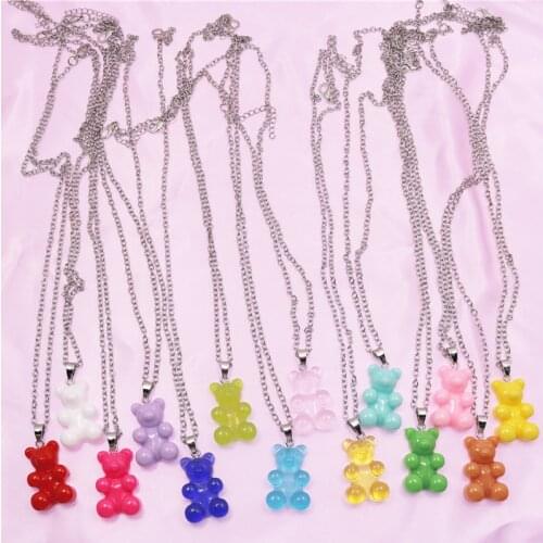 New Cute Candy Color Resin Gummy Bear Pendant Necklaces for Women&Girl Daily Hip Hop Jewelry Party Gifts Femme Bijoux