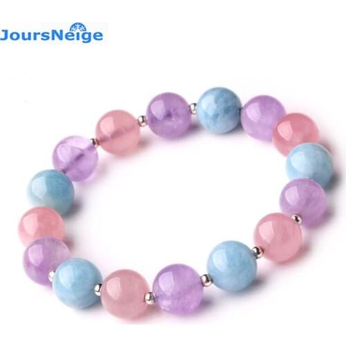 Wholesale Pink Blue Purple Natural Crystal Bracelets Round Beads Single Lap Bracelet Lucky for Girlfriend Gift Crystal Jewelry