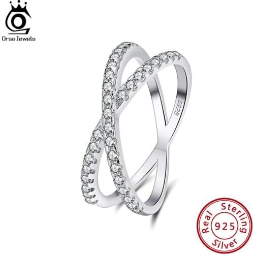 ORSA JEWELS 925 Sterling Silver Eternity Rings Double Cross Design CB Fashionable Engagement Accessories For Women SR240