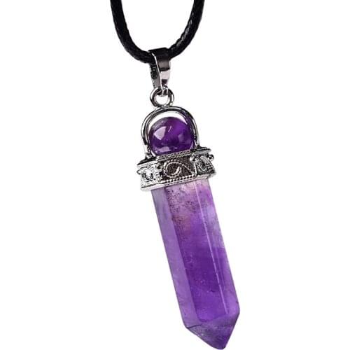 1PC Natural Crystal Amethyst Pendant Fashion Simple Reiki Point Raw Gem Necklace Souvenir For Men Women Charm Mineral Jewelry