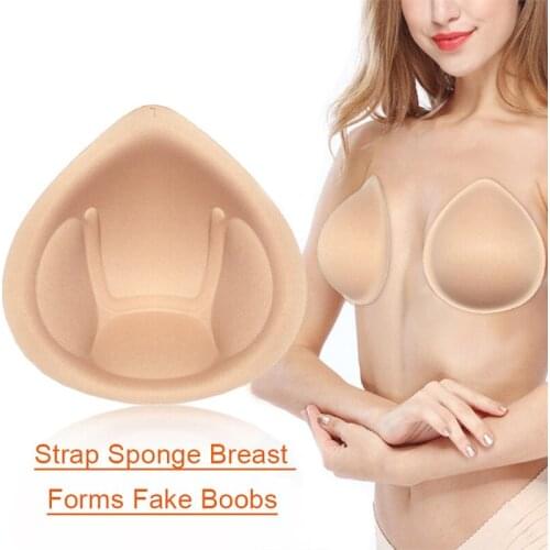 1Pair Realistic Strap Sponge Breast Forms Fake Boobs Enhancer Bra Padding Inserts for Swimsuits Crossdresser Cosplay