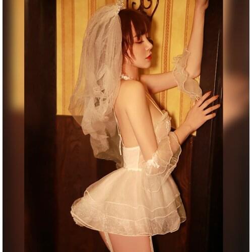 Sexy Lingerie Bride Maid Wedding Dress Lace Sleepwear Set Erotic Dress for Women Cosplay Uniform Temptation Roleplay Costumes