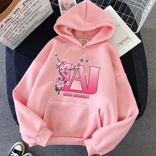 Anime My Hero Academia UA High Logo with Cherry Blossom Printed Hoodies Hooded Sweatshirts Cozy Tops Pullovers